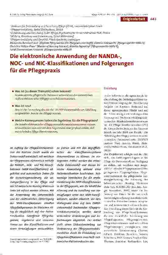 Vorschauseite 1: Die elektronische Anwendung der NANDA-, NOCund NIC-Klassifikationen und Folgerungen für die Pflegepraxis