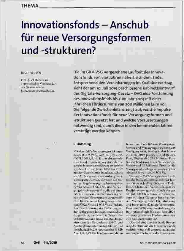 Vorschauseite 1: Innovationsfonds Anschub für neue Versorgungsformen und -Strukturen?