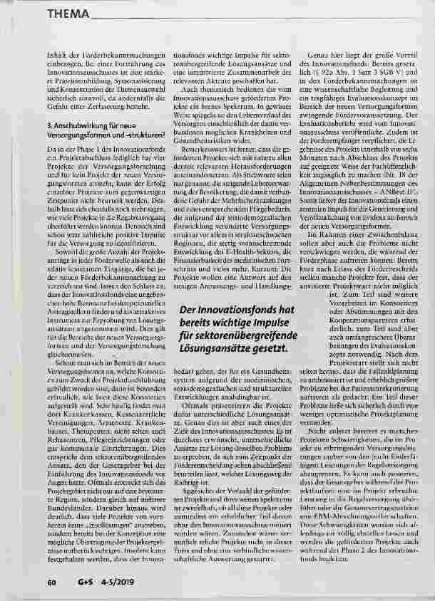 Vorschauseite 3: Innovationsfonds Anschub für neue Versorgungsformen und -Strukturen?