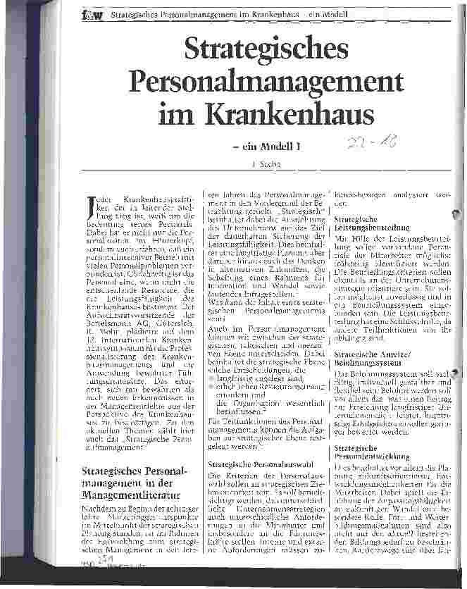 Vorschauseite 1: Strategisches Personalmanagement im Krankenhaus - ein Modell I