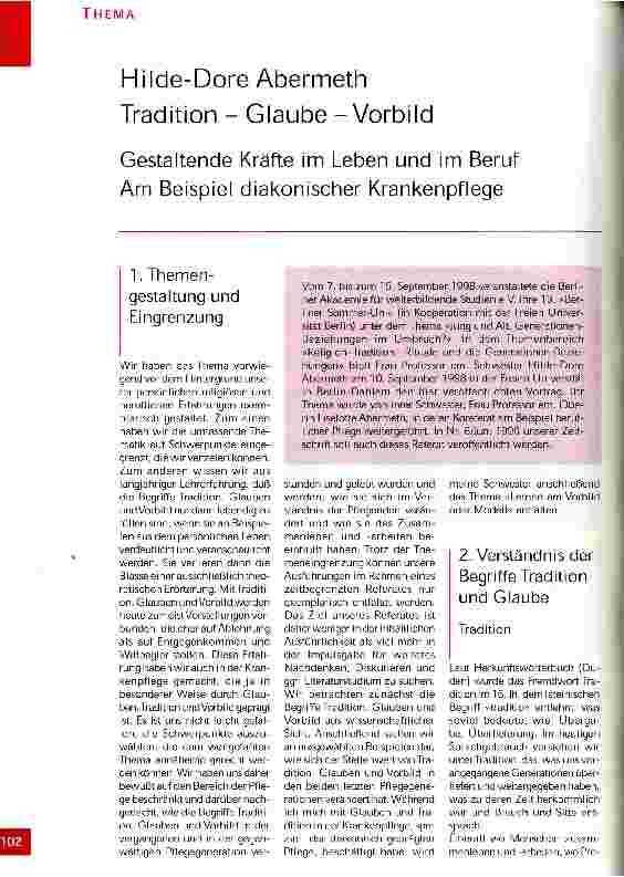 Vorschauseite 1: Tradition - Glaube - Vorbild Gestaltende Kräfte im Leben und im Beruf
