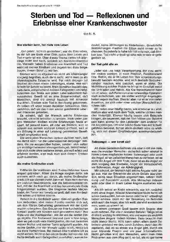 Vorschauseite 1: Sterben und Tod - Reflexion und Erlebnisse einer Krankenschwester