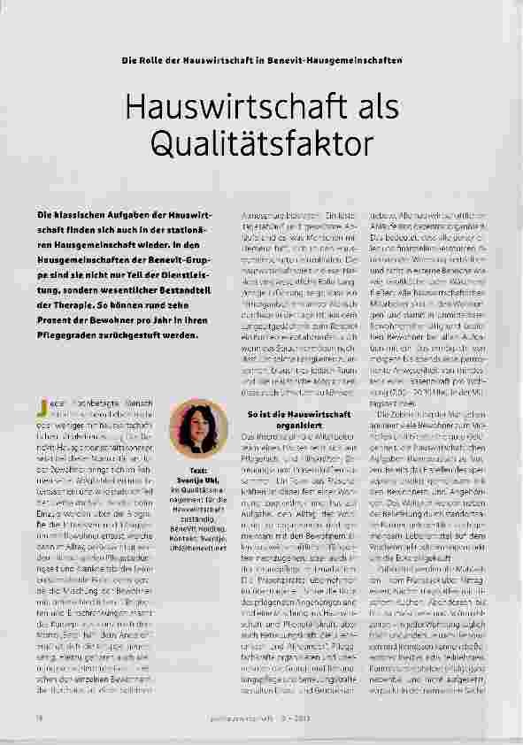 Vorschauseite 1: Hauswirtschaft als Qualitätsfaktor