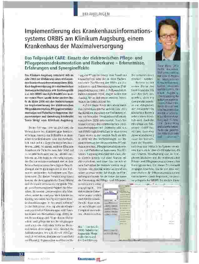 Vorschauseite 1: Implementierung des Krankenhausinformationssystems ORBIS am Klinikum Augsburg, einem Krankenhaus der Maximalversorgung