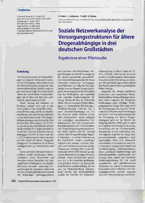 Vorschauseite 1: Soziale Netzwerkanalyse der Versorgungsstrukturen für ältere Drogenabhängige in drei deutschen Großstädten
