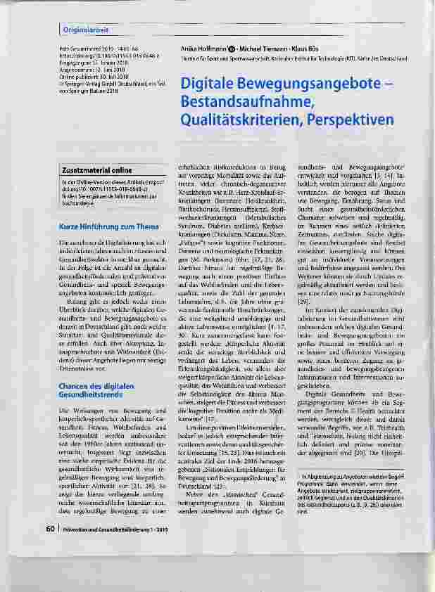 Vorschauseite 1: Digitale Bewegungsangebote Bestandsaufnahme, Qualitätskriterien, Perspektiven