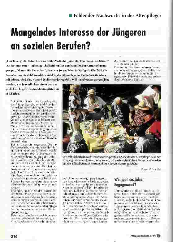 Vorschauseite 1: Mangelndes Interesse der Jüngeren an sozialen Berufen? Fehlender Nachwuchs in der Altenpflege