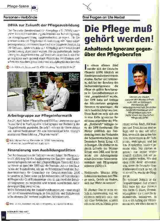 Vorschauseite 1: Die Pflege muß gehört werden! Anhaltende Ignoranz gegenüber den Pflegeberufen