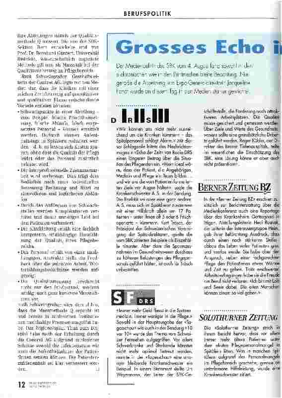 Vorschauseite 5: Pflegequalität ist nicht mehr garantiert Der SBK schlägt Alarm