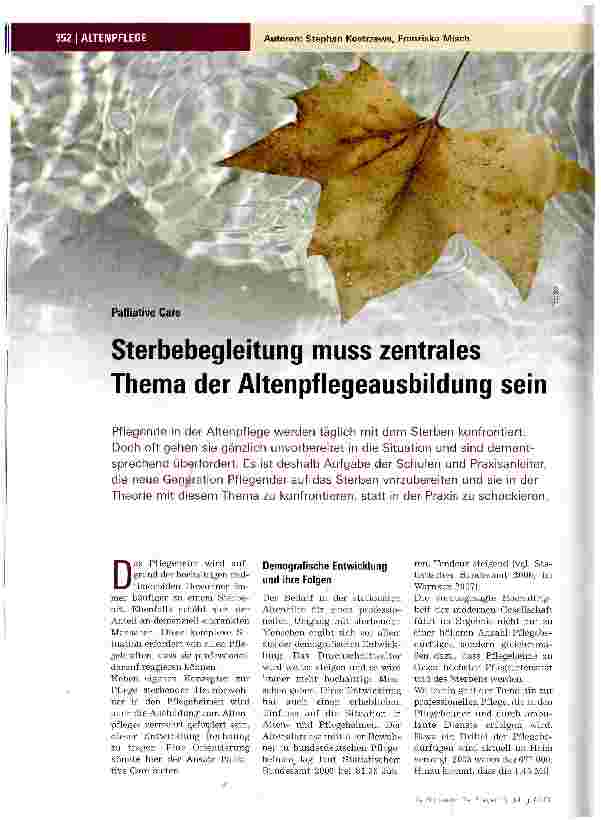 Vorschauseite 1: Sterbebegleitung muss zentrales Thema der Altenpflegeausbildung sein