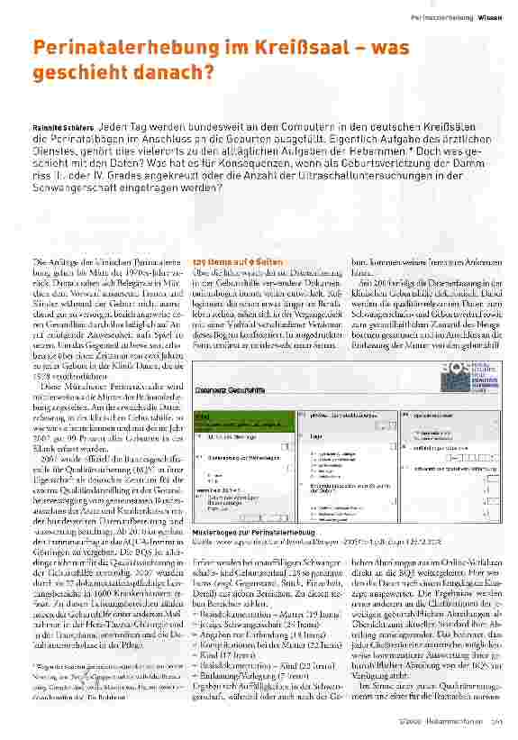 Vorschauseite 1: Perinatalerhebung im Kreißsaal - was geschieht danach?