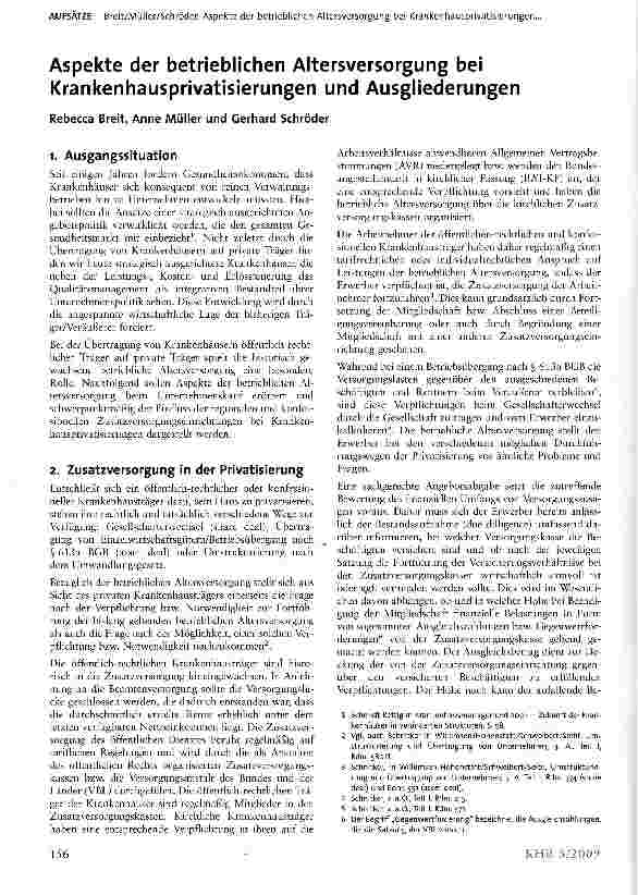 Vorschauseite 1: Aspekte der betrieblichen Altersversorgung bei Krankenhausprivatisierungen und Ausgliederungen