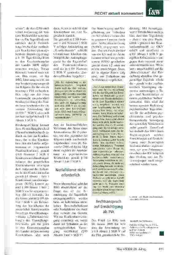 Vorschauseite 4: PIA vor Gericht: BSG entscheidet erstmals zu Psychiatrischen Institutsambulanzen