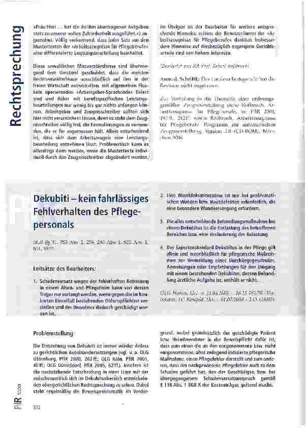 Vorschauseite 1: Dekubiti - kein fahrlässiges Fehlverhalten des Pflegepersonals