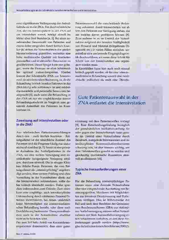 Vorschauseite 2: Herausforderungen an der Schnittstelle zwischen Notaufnahme und IntensivstationPatienten warten in der ZNA länger als fünf Stunden auf ihr Intensivbett