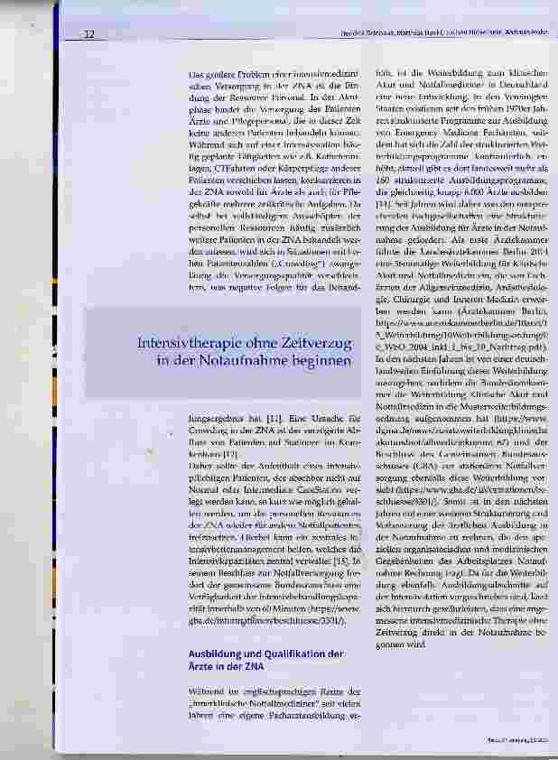 Vorschauseite 3: Herausforderungen an der Schnittstelle zwischen Notaufnahme und IntensivstationPatienten warten in der ZNA länger als fünf Stunden auf ihr Intensivbett