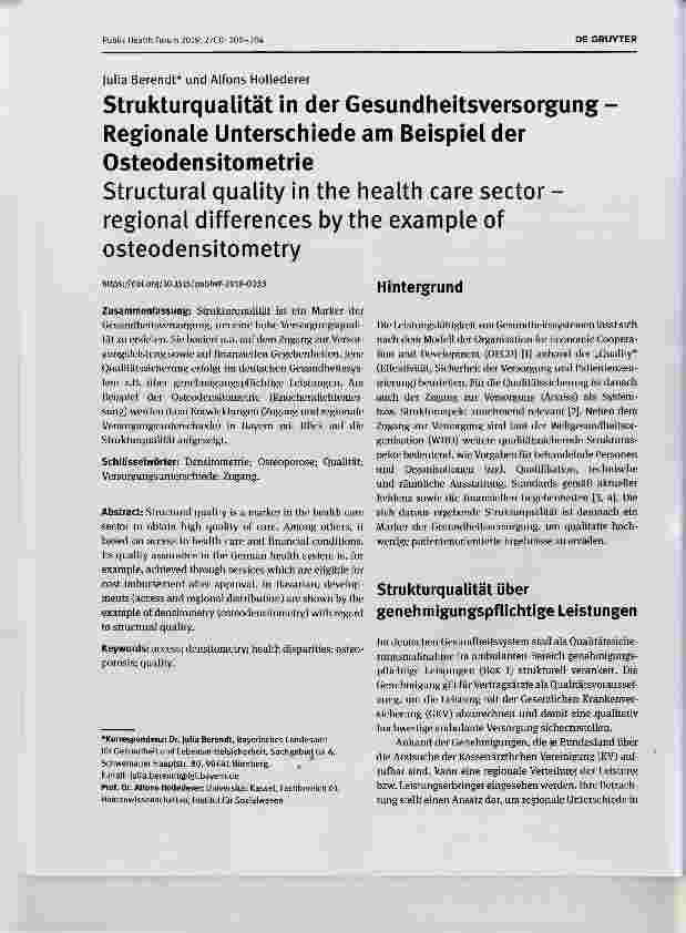 Vorschauseite 1: Strukturqualität in der Gesundheitsversorgung Regionale Unterschiede am Beispiel der Osteodensitometrie