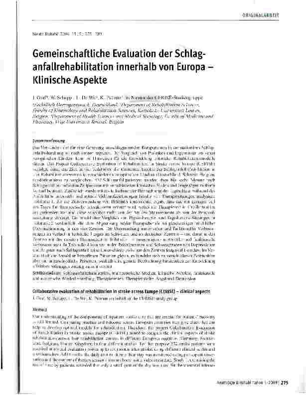 Vorschauseite 1: Gemeinschaftliche Evaluation der Schlaganfallrehabilitation innerhalb von Europa -Klinische Aspekte