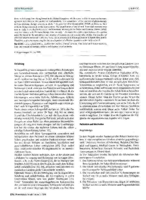 Vorschauseite 2: Gemeinschaftliche Evaluation der Schlaganfallrehabilitation innerhalb von Europa -Klinische Aspekte