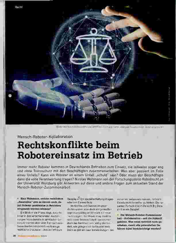Vorschauseite 1: Rechtskonflikte beim Robotereinsatz im Betrieb