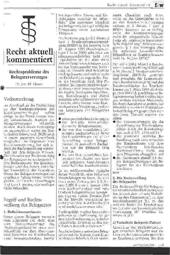 Vorschauseite 1: Rechtsprobleme des Belegarztvertrages
