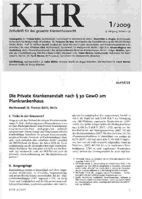 Vorschauseite 1: Die Private Krankenanstalt nach § 30 GewO am Plankrankenhaus