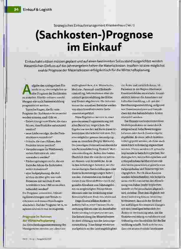 Vorschauseite 1: (Sach kosten-) Prognose im Einkauf