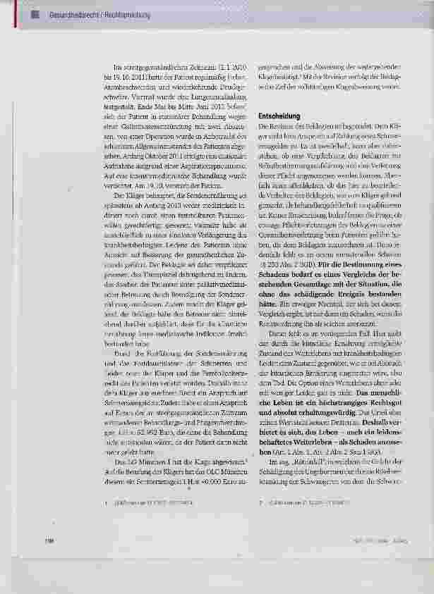 Vorschauseite 2: Kein Schadensersatz wegen unterlassenem Behandlungsabbruch bei krankheitsbedingten Leiden