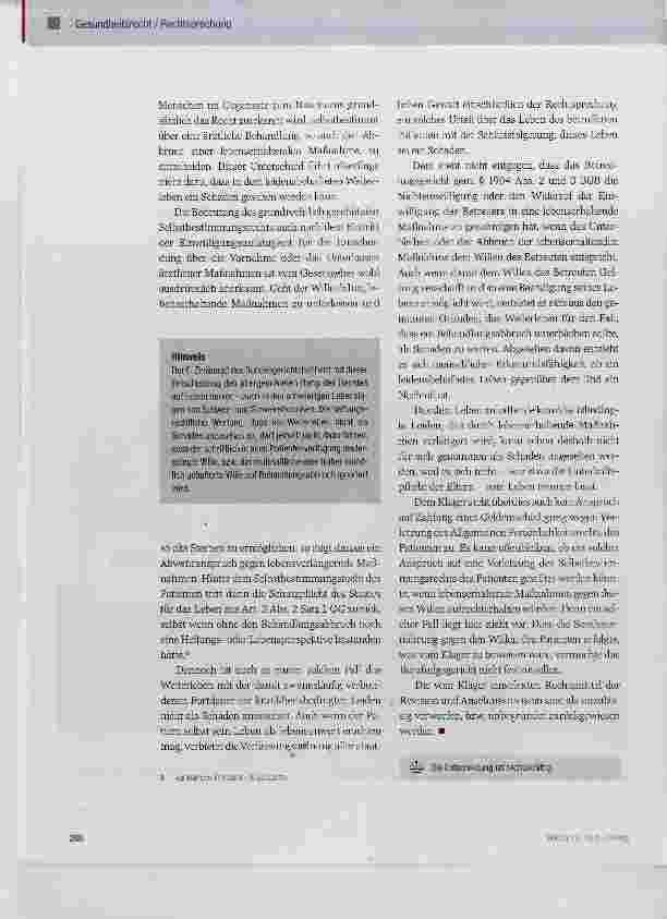 Vorschauseite 4: Kein Schadensersatz wegen unterlassenem Behandlungsabbruch bei krankheitsbedingten Leiden