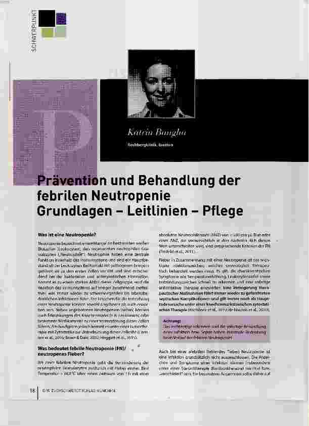 Vorschauseite 1: Prävention und Behandlung der febrilen Neutropenie Grundlagen Leitlinien Pflege