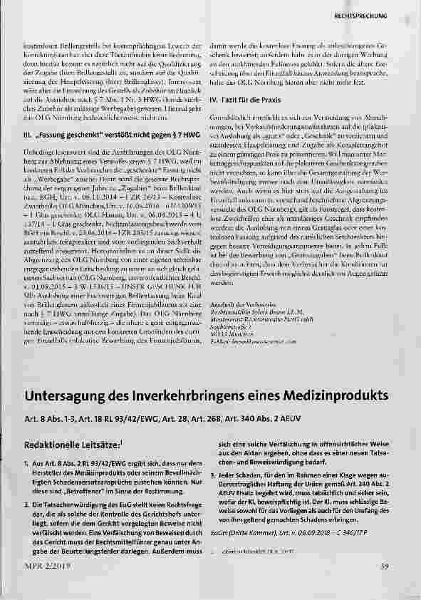 Vorschauseite 1: Untersagung des Inverkehrbringens eines Medizinprodukts