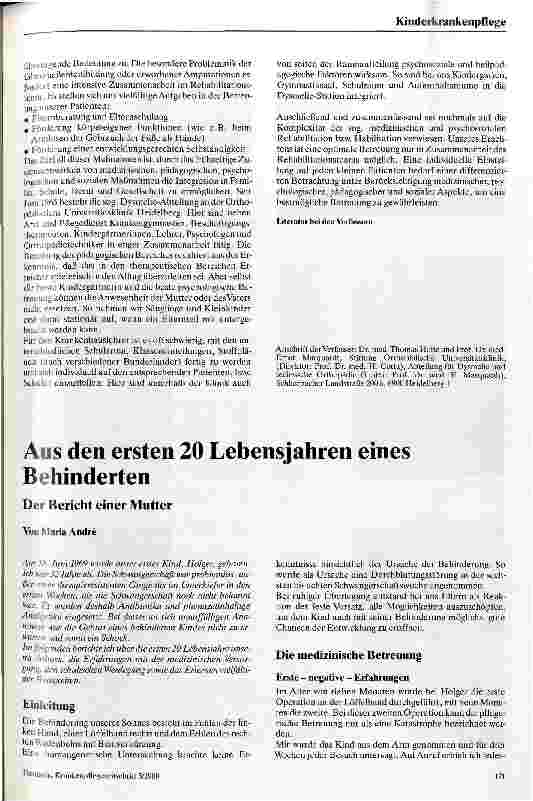 Vorschauseite 1: Aus den ersten 20 Lebensjahren eines Behinderten Der Bericht einer Mutter