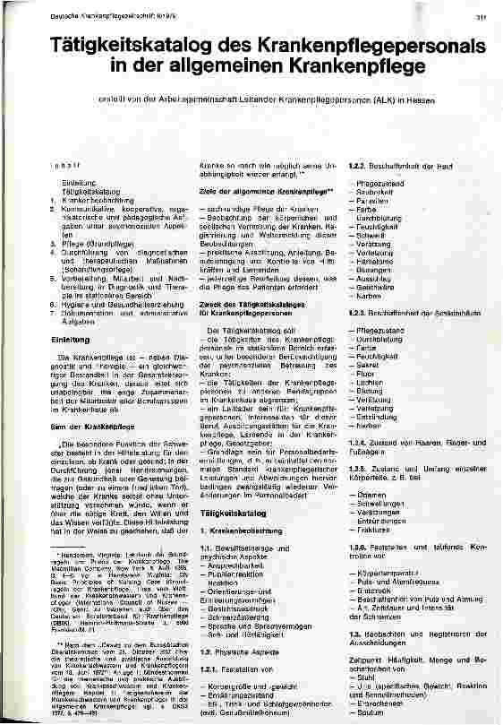 Vorschauseite 1: Tätigkeitkatalog des Krankenpflegepersonals in der allgemeinen Krankenpflege
