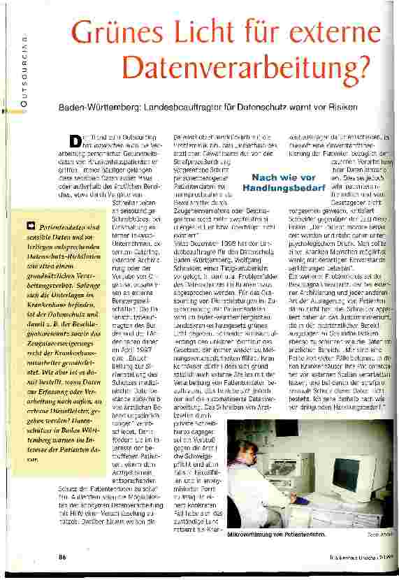 Vorschauseite 1: Grünes Licht für externe Datenverarbeitung? Baden-Württemberg: Landesbeauftragter für Datenschutz warnt vor Risiken
