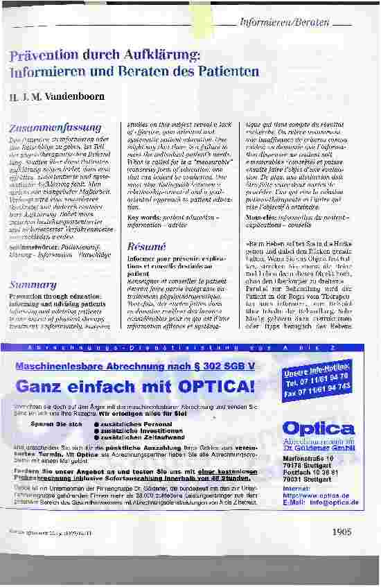 Vorschauseite 1: Prävention durch Aufklärung: Informieren und Beraten des Patienten