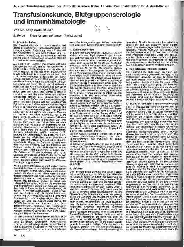 Vorschauseite 1: Transfusionskunde, Blutgruppenserologie und Immunhämatologie 5. Folge: Transfusionsreaktionen (Fortsetzung)