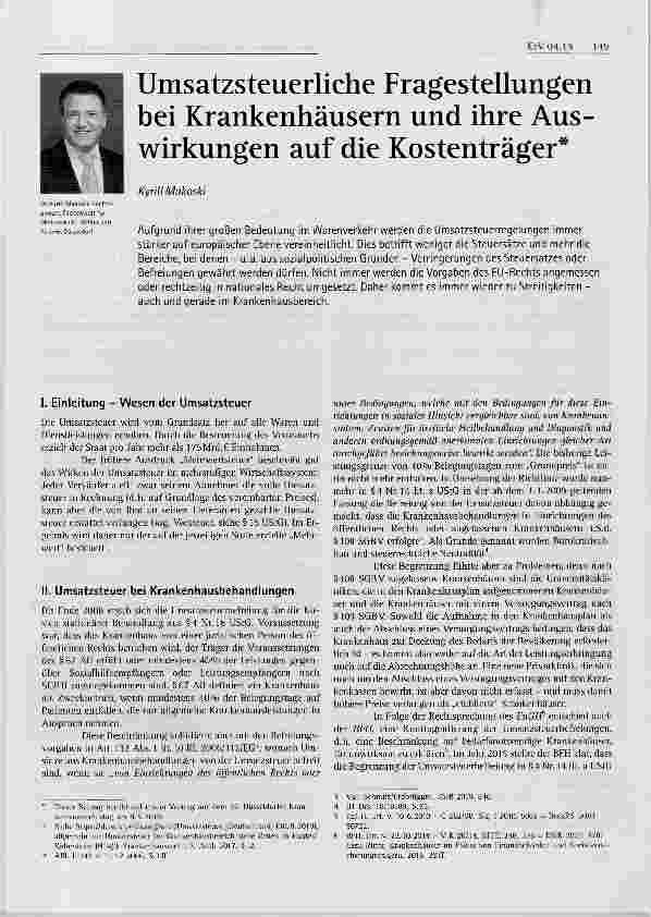 Vorschauseite 1: Umsatzsteuerliche Fragestellungen bei Krankenhäusern und ihre Auswirkungen auf die Kostenträger*