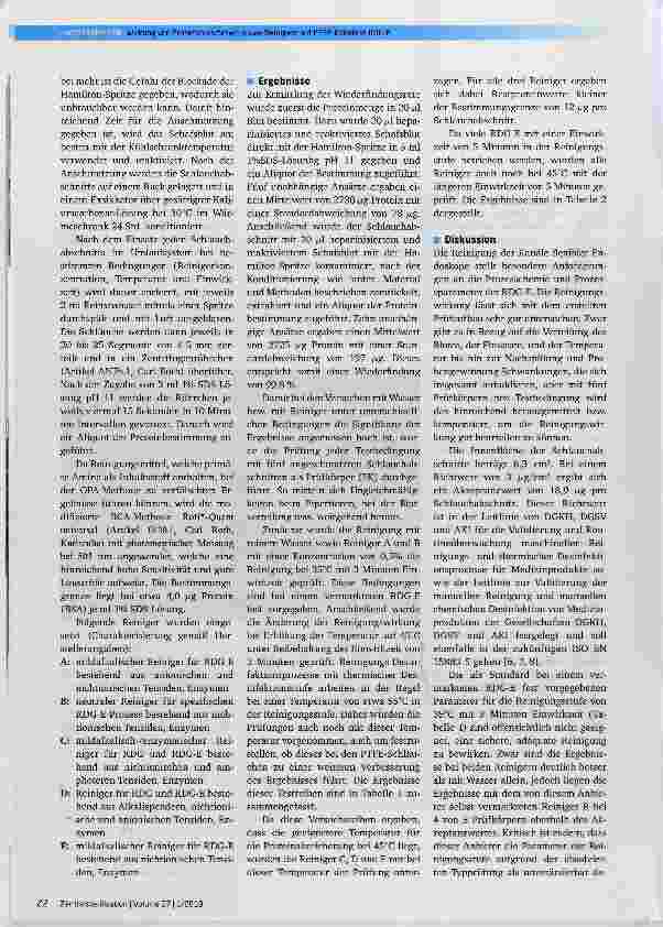 Vorschauseite 3: Vergleichende Bewertung der Wirkung von Prozessparametern sowie Reinigern in Bezug auf PTFE-Kanäle bei der maschinellen Aufbereitung flexibler Endoskope