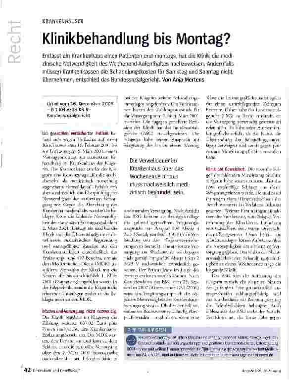 Vorschauseite 1: Klinikbehandlung bis Montag?