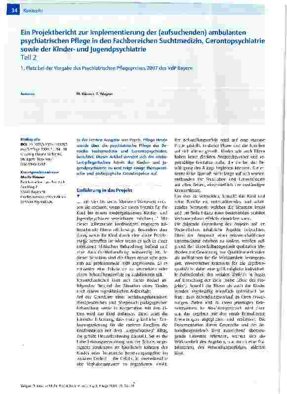 Vorschauseite 1: Ein Projektbericht zur Implementierung der (aufsuchenden) ambulanten psychiatrischen Pflege in den Fachbereichen Suchtmedizin, Gerontopsychiatrie sowie der Kinderund Jugendpsychia…