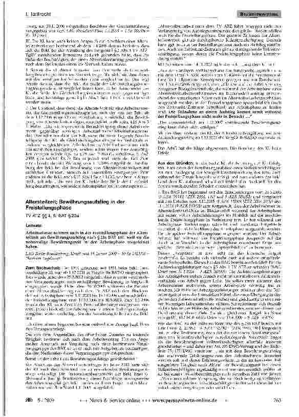 Vorschauseite 1: Altersteilzeit; Bewährungsaufstieg in der Freistellungsphase TV ATZ §§4, 5; BAT § 23a