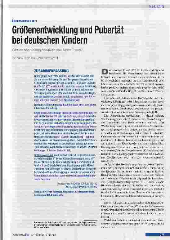 Vorschauseite 1: Größenentwicklung und Pubertät bei deutschen Kindern