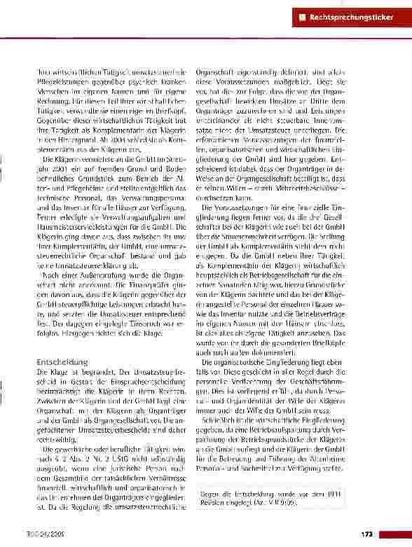 Vorschauseite 2: Umsatzsteuerpflicht von organschaftiieh verbundenen Pflegeeinrichtungen