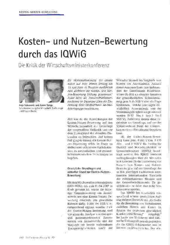 Vorschauseite 1: Kostenund Nutzen-Bewertung durch das IQWiG