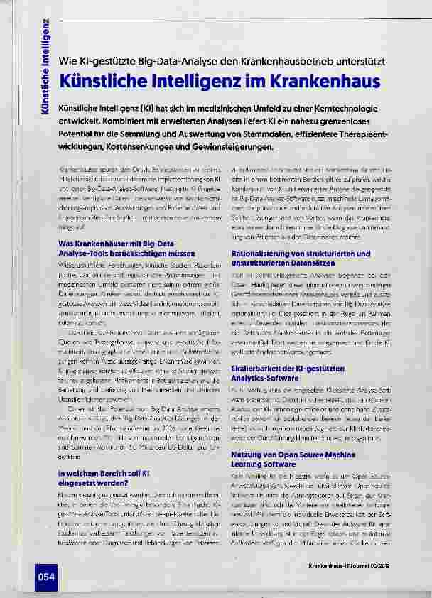 Vorschauseite 1: Künstliche Intelligenz im Krankenhaus