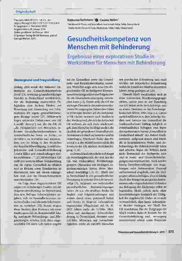 Vorschauseite 1: Gesundheitskompetenz von Menschen mit Behinderung