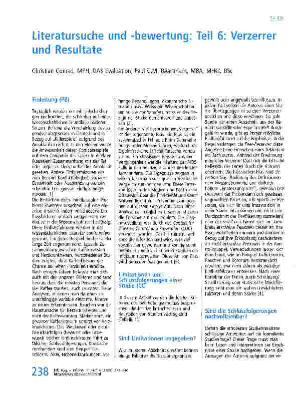 Vorschauseite 1: Literatursuche und -bewertung: Teil 6: Verzerrer und Resultate