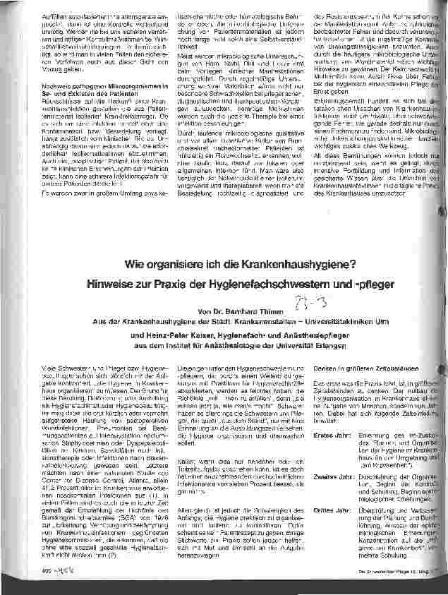 Vorschauseite 1: Wie organisiere ich die Krankenhaushygiene? Hinweise zur Praxis der Hygieneschwesternund Pfleger