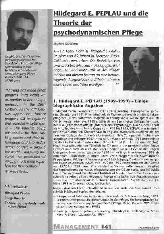 Vorschauseite 1: Hildegard E. Peplau und die Theorie der psychodynamischen Pflege