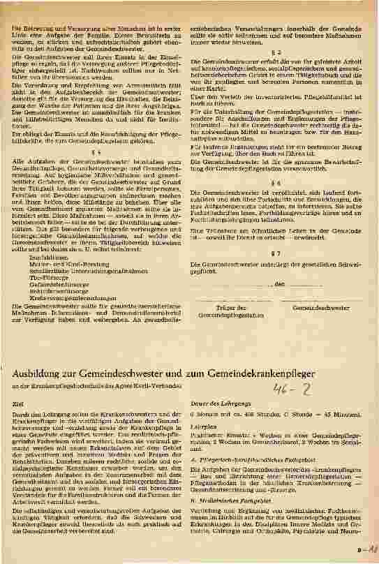 Vorschauseite 1: Ausbildung zur Gemeindeschwester und zum Gemeindekrankenpfleger